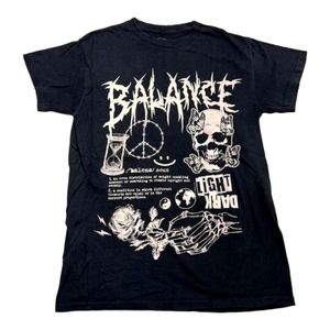 Balance Light Dark Band Rock Goth Black Skull Tee T Shirt Small S y2k 90…